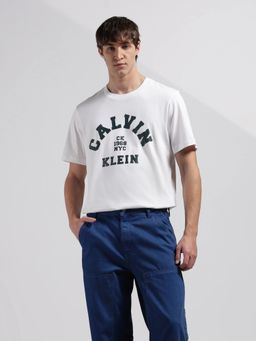 Calvin Klein - Men's White Logo Relaxed Fit Cotton T Shirt