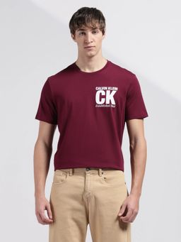 Calvin Klein - Men's Maroon Logo Regular Fit Cotton T-Shirt
