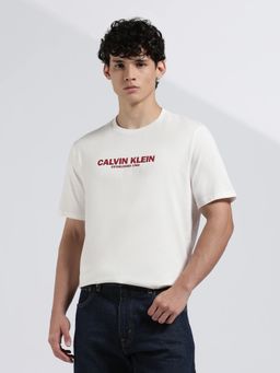 Calvin Klein - Mens Off White Logo Regular Fit Cotton T Shirt