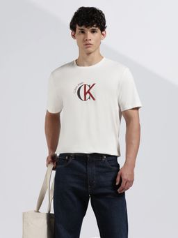 Calvin Klein - Men's Off White Logo Regular Fit Cotton T Shirt