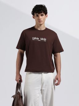 Calvin Klein - Men's Brown Logo Relaxed Fit Cotton T Shirt