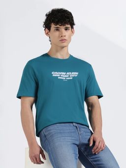 Calvin Klein - Men's Teal Graphic Relaxed Fit Cotton T Shirt
