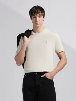 Calvin Klein - Men's Beige Solid Regular Fit Cotton T-Shirt