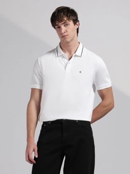 Calvin Klein - Men's White Solid Regular Fit Cotton Polo T-Shirt