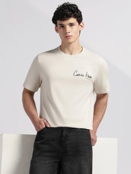 Calvin Klein - Men's Beige Logo Regular Fit Cotton T-Shirt