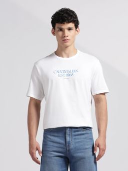 Calvin Klein - Men's White Logo Regular Fit Half Sleeves Cotton T-Shirt