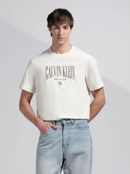 Calvin Klein - Men's Off White Logo Relaxed Fit Cotton T-Shirt