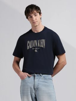 Calvin Klein - Men's Navy Blue Logo Relaxed Fit Cotton T-Shirt