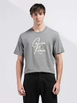 Calvin Klein - Men's Grey Logo Relaxed Fit Cotton T-Shirt