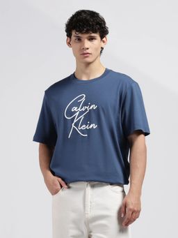 Calvin Klein - Men's Blue Logo Relaxed Fit Cotton T-Shirt