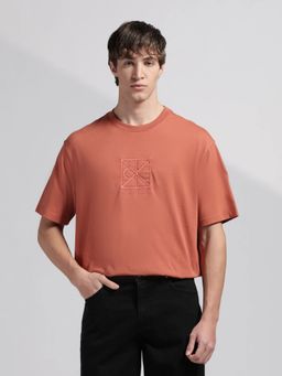 Calvin Klein - Men's Rust Embroidered Logo Relaxed Fit Cotton T-Shirt