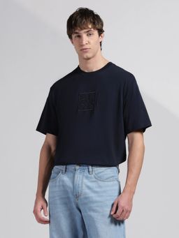 Calvin Klein - Men's Navy Blue Embroidered Logo Relaxed Fit Cotton T-Shirt
