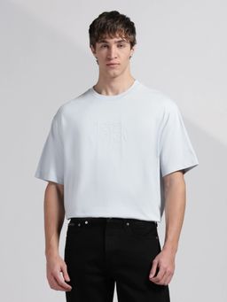 Calvin Klein - Men's Blue Embroidered Logo Relaxed Fit Cotton T-Shirt