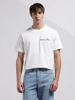 Calvin Klein - Men's White Solid Relaxed Fit Cotton T Shirt