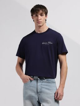 Calvin Klein - Men's Navy Blue Solid Relaxed Fit Cotton T Shirt