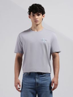 Calvin Klein - Men's Grey Solid Regular Fit Cotton T-Shirt