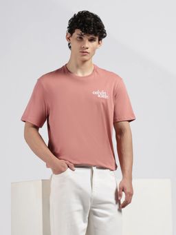 Calvin Klein - Men's Peach Embroidered Logo Regular Fit Cotton T-Shirt