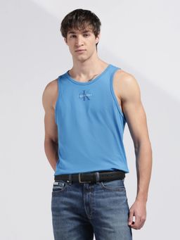 Calvin Klein - Men's Blue Logo Regular Fit Cotton Sleeveless T-Shirt