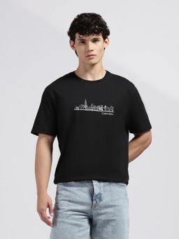 Calvin Klein - Men's Black Chest Graphic Regular Fit Cotton T-Shirt