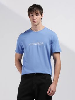 Calvin Klein - Men's Blue Chest Graphic Regular Fit Cotton T-Shirt