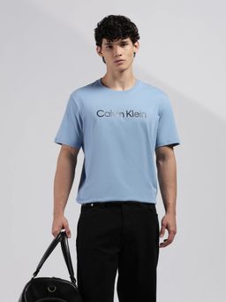 Calvin Klein - Men's Blue Logo Regular Fit Half Sleeves Cotton T-Shirt