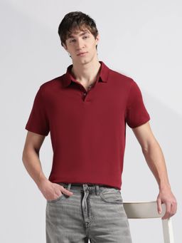 Calvin Klein - Men's Red Solid Regular Fit Cotton Polo T-Shirt