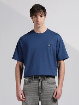 Calvin Klein - Men's Blue Solid Relaxed Fit Cotton T-Shirt