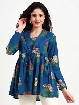 Divena - Blue Floral Print Cotton Tunic