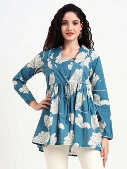 Divena - Blue Floral Print Cotton Tunic