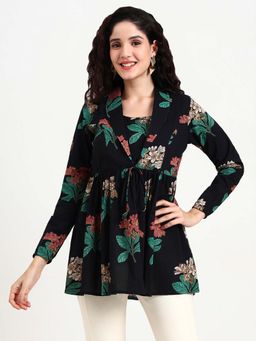 Divena - Black Floral Print Cotton Tunic