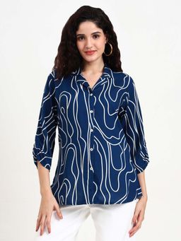 Divena - Navy Blue Printed Rayon Shirt