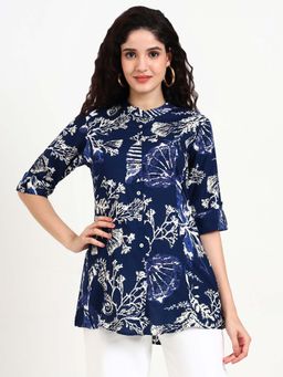 Divena - Blue Printed Rayon Shirt