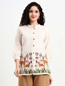 Divena - Off White Embroidered Cotton Shirt