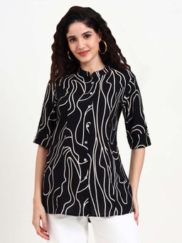 Divena - Black Printed Rayon Shirt