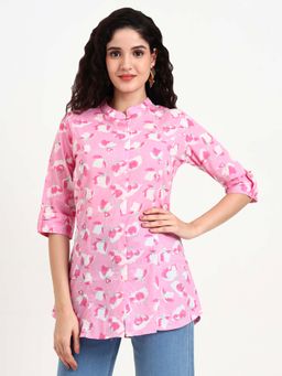 Divena - Pink Floral Print Cotton Shirt