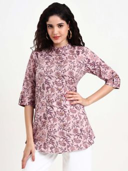 Divena - Light Purple Floral Print Cotton Shirt