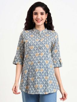 Divena - Blue Printed Cotton Shirt