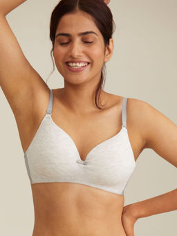 Nykd by Nykaa - Breathe Cotton Padded Wireless T-Shirt Bra 3/4th Coverage - Grey NYB002