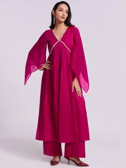 Odette - Pink Organza Embroidered Stitched Kurta and Palazzo (Set of 2)