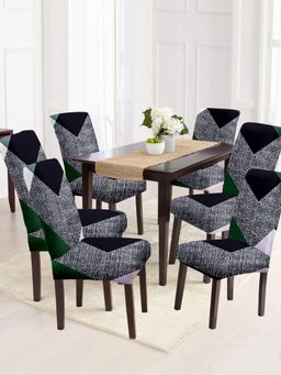 Cortina - Non-Slip Dining Chair Cover Set of 6 Geometric Printed - Grey