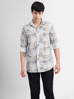 Jack & Jones - White Printed Full Sleeves Shirt