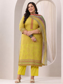 Extra love by Libas - Olive Floral Printed Kurta with Pant and Dupatta
