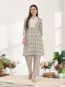 Nayam by lakshita - Ivory Printed Lace Yoke Design Kurta with Palazzo (Set of 2)
