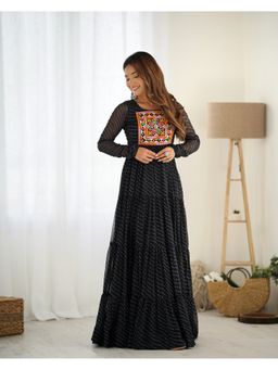 Wedani - Black Women Leheriya Printed Embroidered Tiered Anarkali Kurta