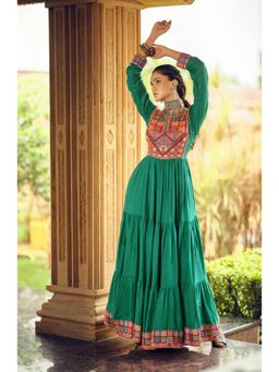 Wedani - Green Women Embroidered Tiered Anarkali Kurta
