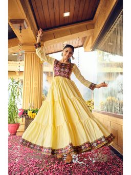 Wedani - Yellow Women Embroidered Tiered Anarkali Kurta