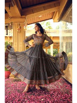 Wedani - Black Women Bandhani Printed Embroidered Tiered Anarkali Kurta