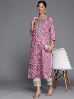 KSUT - Women Purple Bandhani Print Yoke Gota Embroidered Kurta