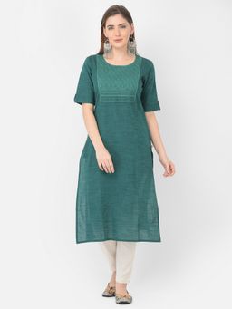 SPAN - Green Straight Woven Zari Work Kurta