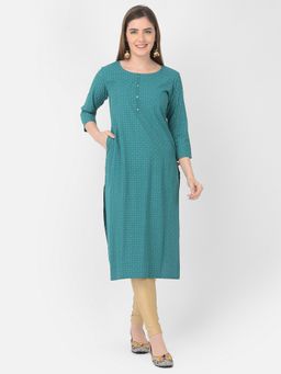 SPAN - Green Straight Printed Kurta